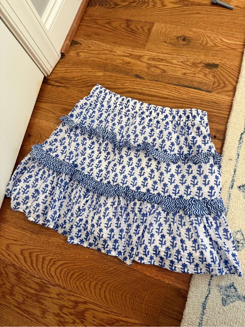 Oliphant Mini Flirty Skirt Size Small Flora Blue, 100% Cotton